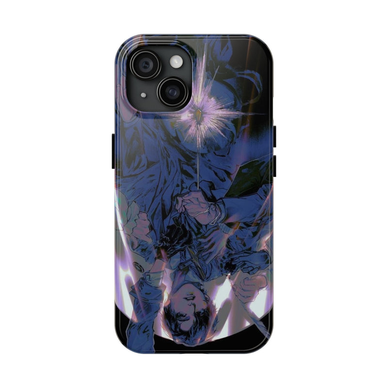 Lord of the Mysteries Fatebound Duel iPhone Case - back view hero shot featuring mystical battle scene in blue and purple tones