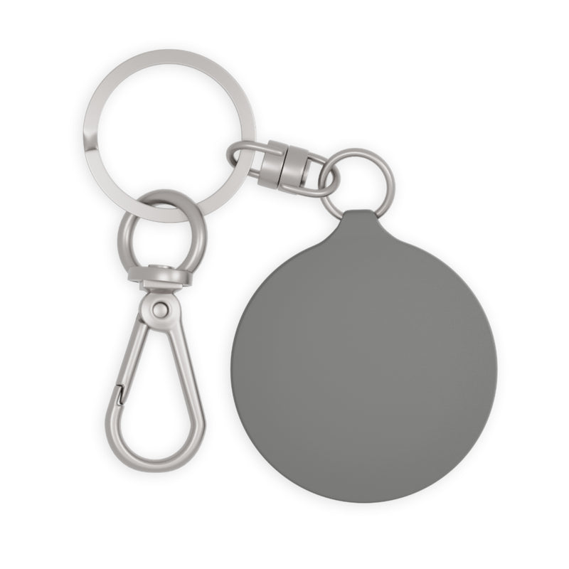 Lord of the Mysteries Cat Keyring - Back view showing grey acrylic backing with metal hardware