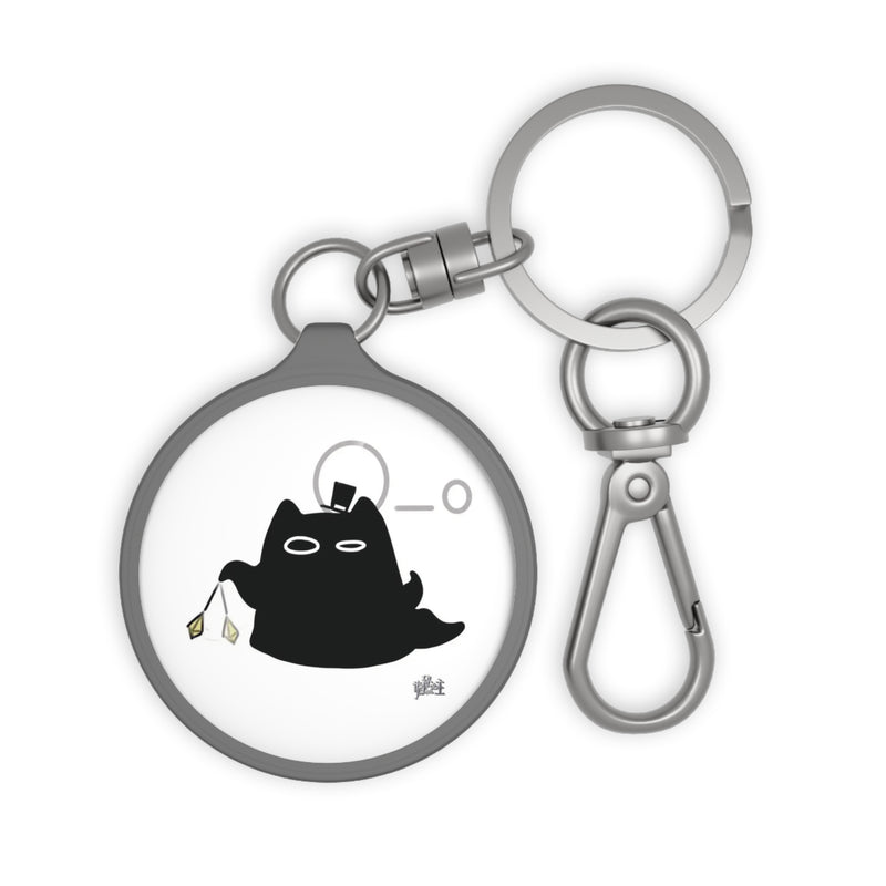Lord of the Mysteries Cat Keyring - Front view with black cat and monocle design, white background