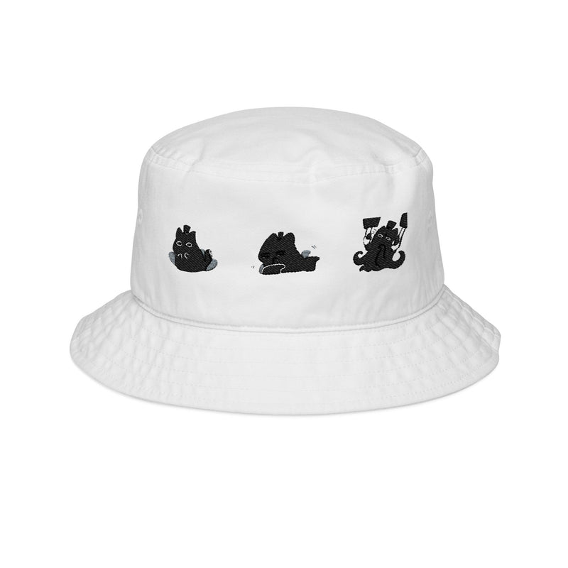 Lord of the Mysteries Cat Trio Bucket Hat — White Cotton Sun Hat